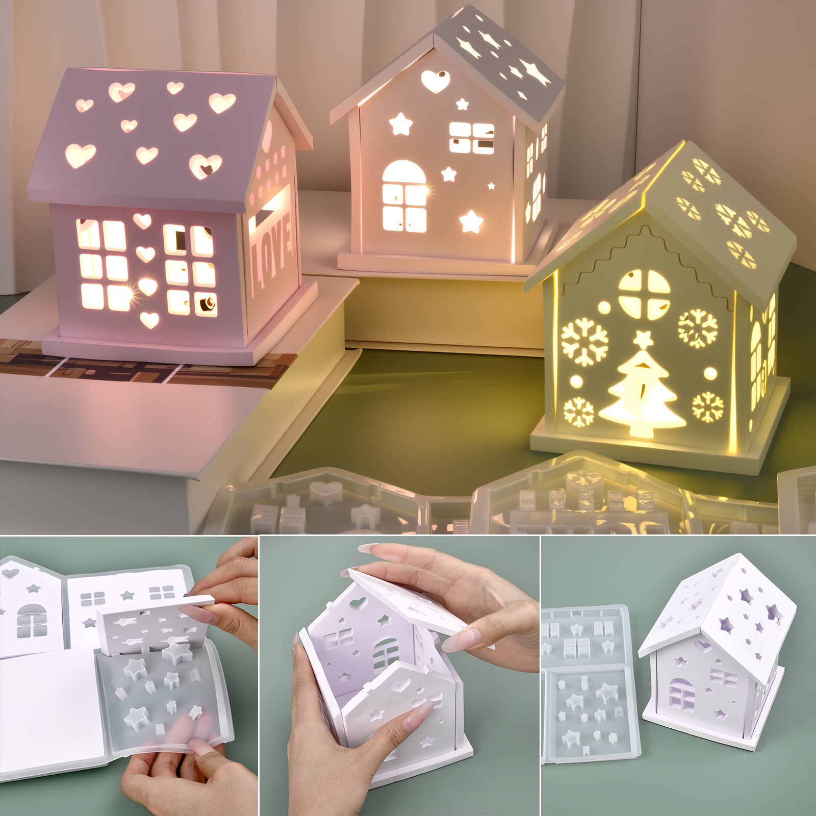 Candle Making Tutorial - 3D House แม่พิมพ์ซิลิโคน DIY Christmas Tree