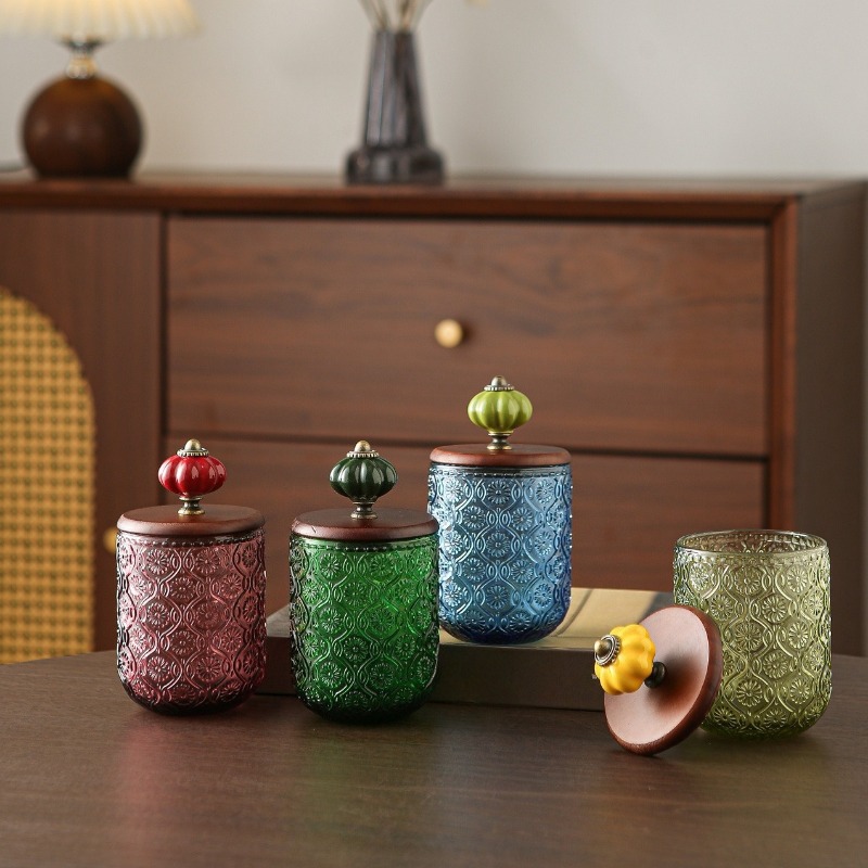 Candle Making Jars With Lids - กล่องเก็บสำลีแบบแก้วสไตล์เรโทร, ที่เก็บสำลีและไม้จิ้มฟันแบบสร้างสรรค์