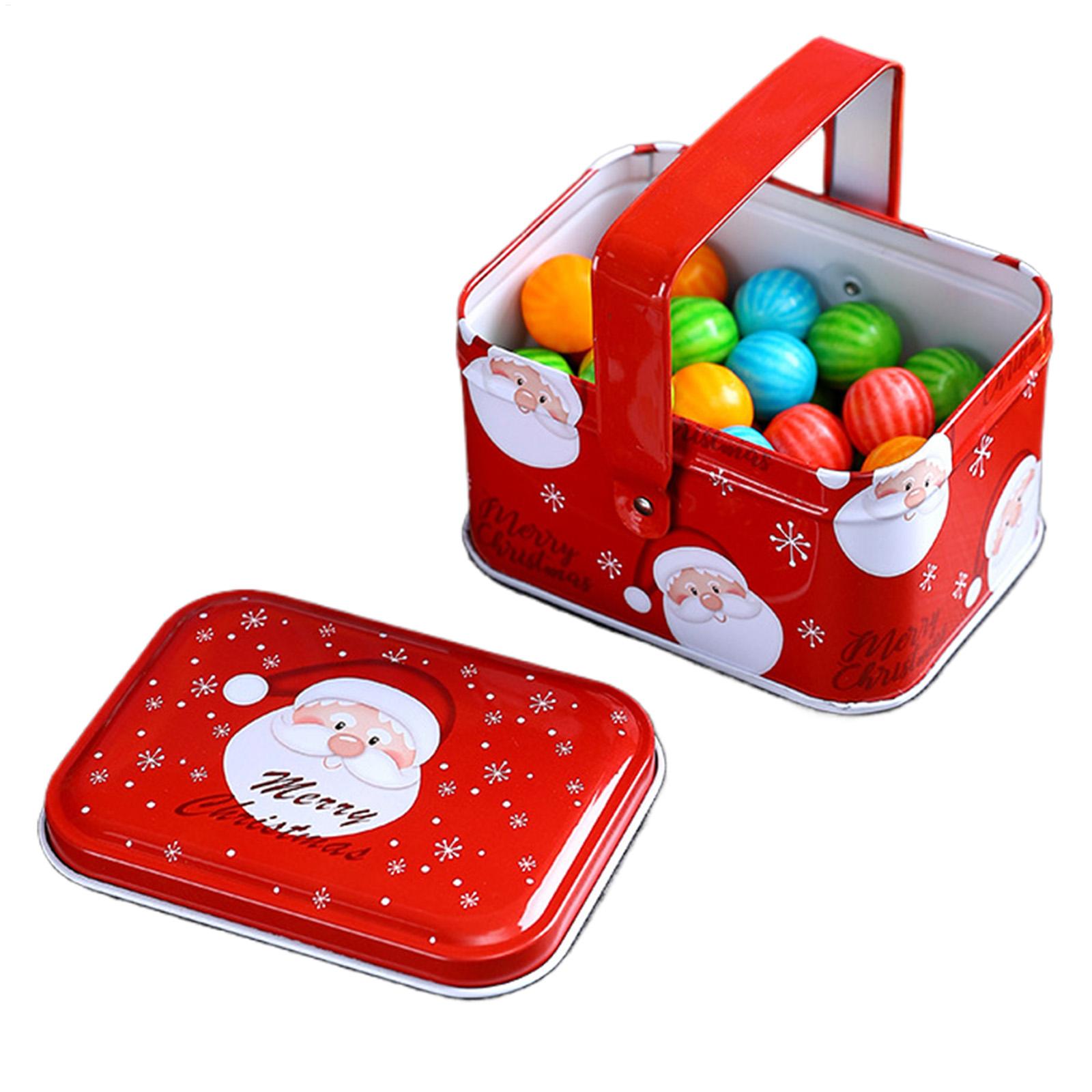 Tin Container Lid - กล่องเก็บคุกกี้คริสต์มาส กล่องโลหะมีฝาปิดและหูหิ้ว ภาชนะสำหรับเทศกาล ขนม ช็อกโกแลต ของหวาน